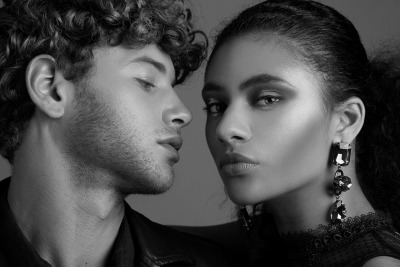Studio beauty editorial of a couple framed close together. Cape Town photography by Nick van der Touw.
